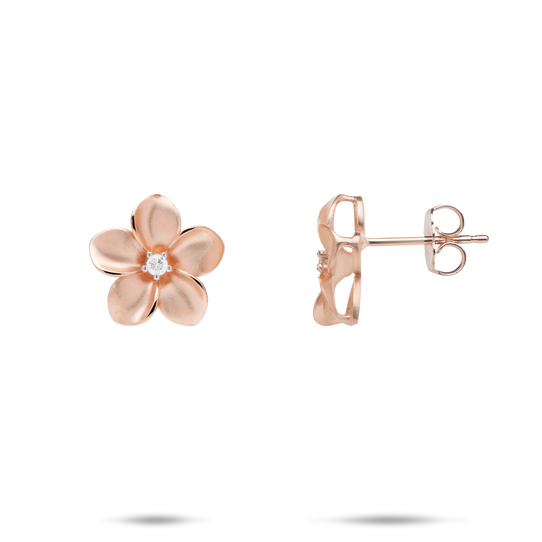 Boucles d'oreilles plumeria en or rose avec diamant - 13 mm