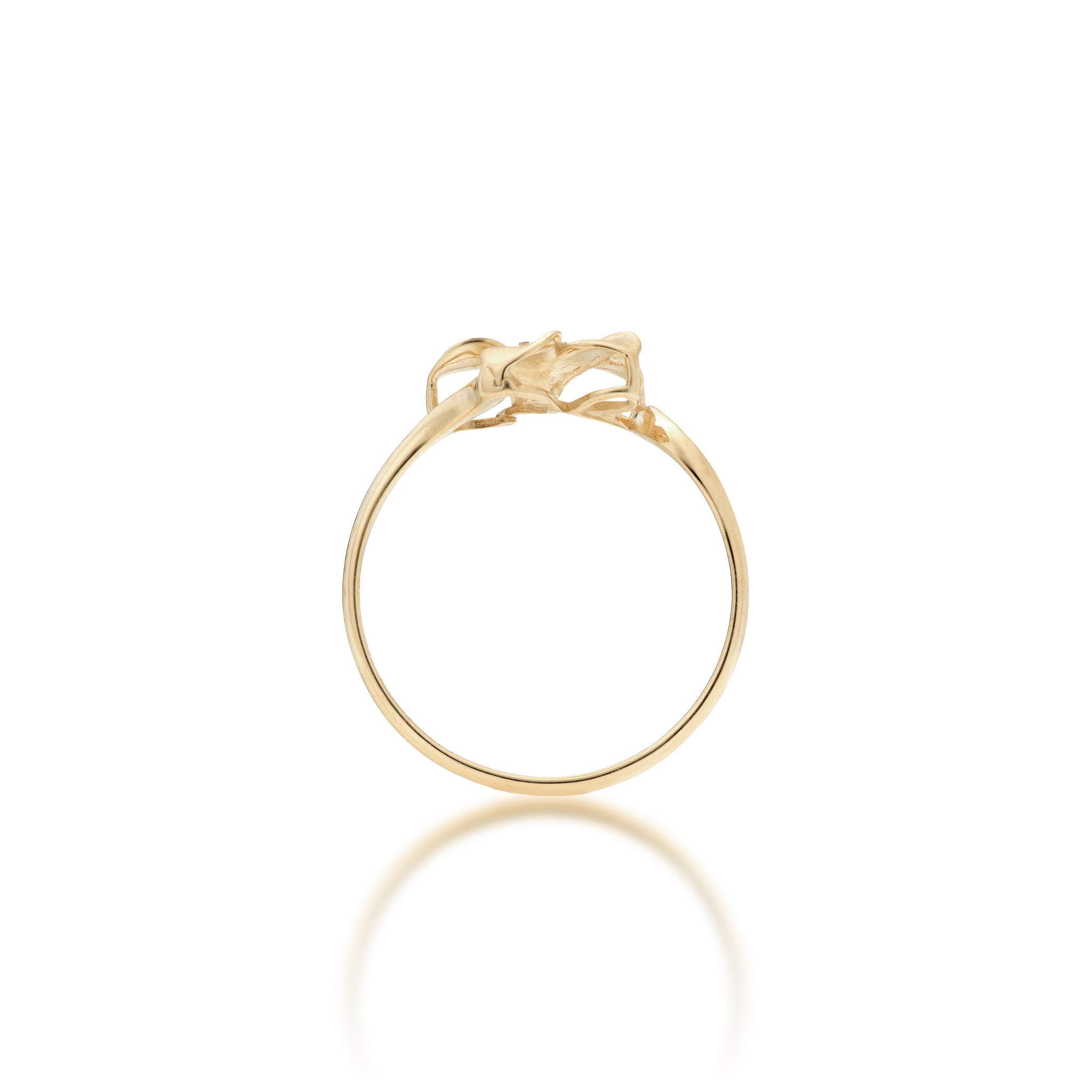 Side view of the 11mm Plumeria Ring in Gold with Diamond on a white background