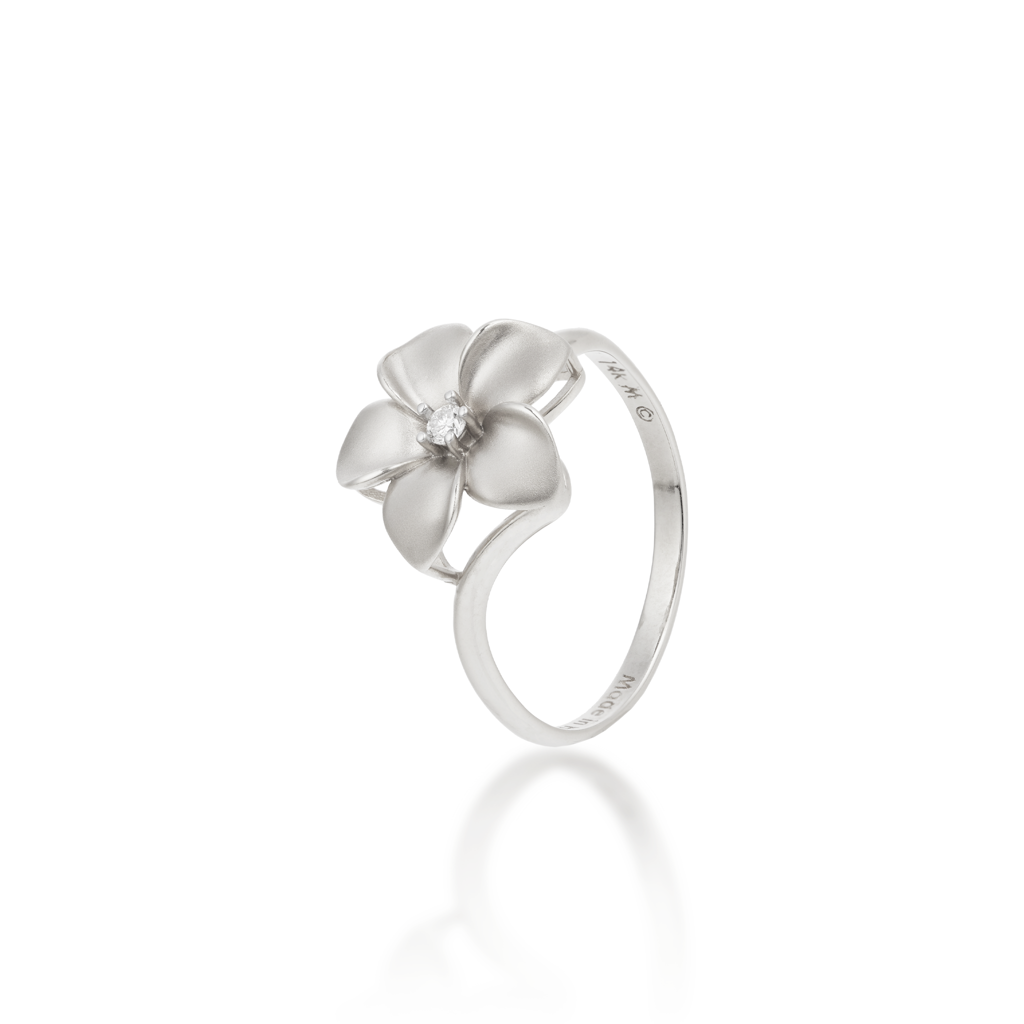 Plumeria-Ring aus Weißgold mit Diamant – 13 mm