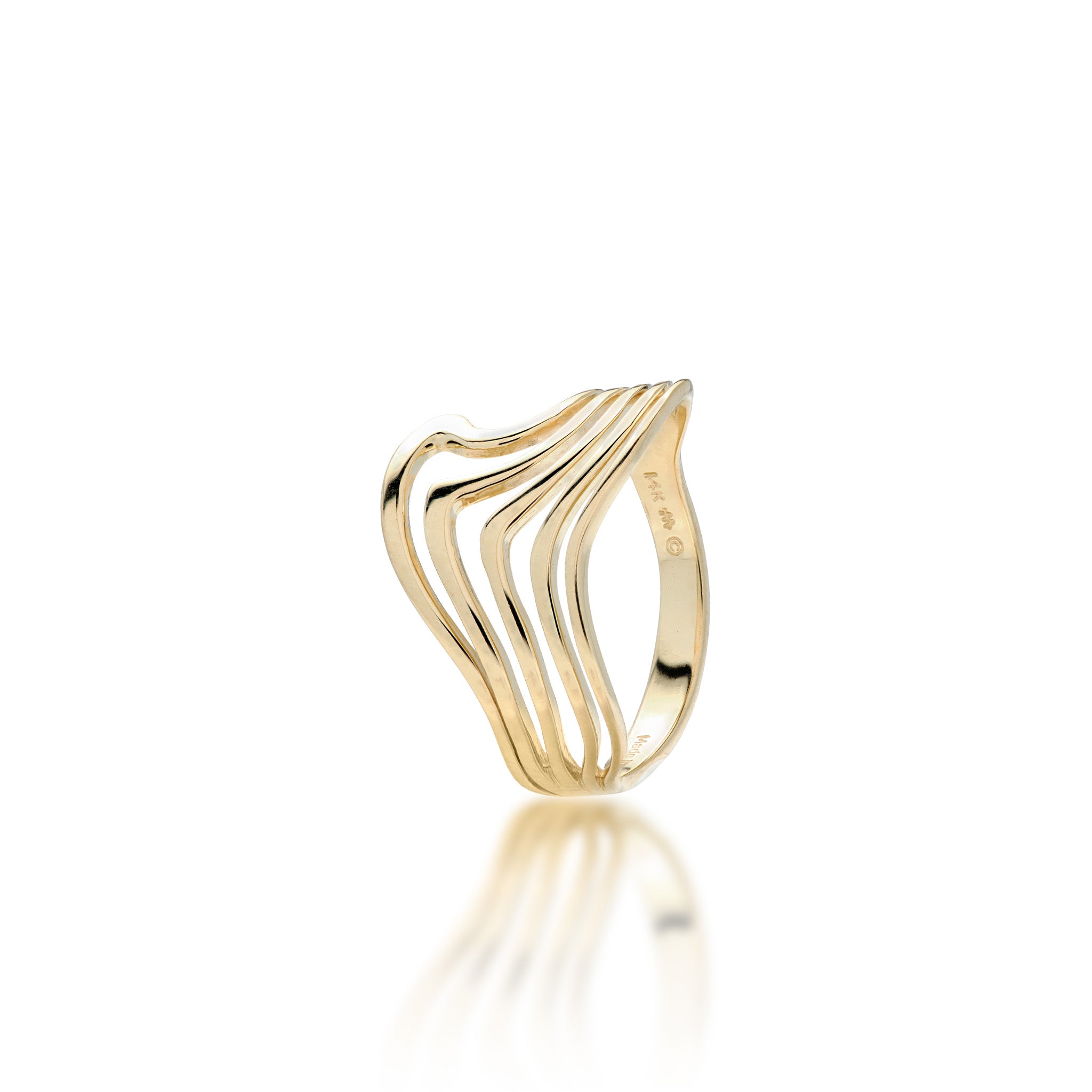 11mm Abstract Nalu Ring in 14k Yellow Gold on a white background