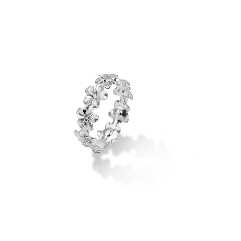 Plumeria Eternity Ring in White Gold with Diamonds - 6mm