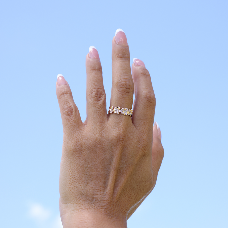 Plumeria Eternity Ring in Rose Gold with Diamonds - 6mm