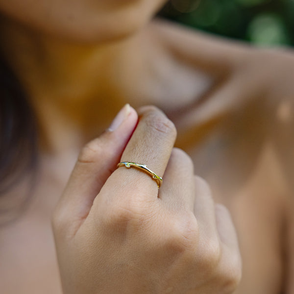 Close up of Heritage Ring in Gold on Hand