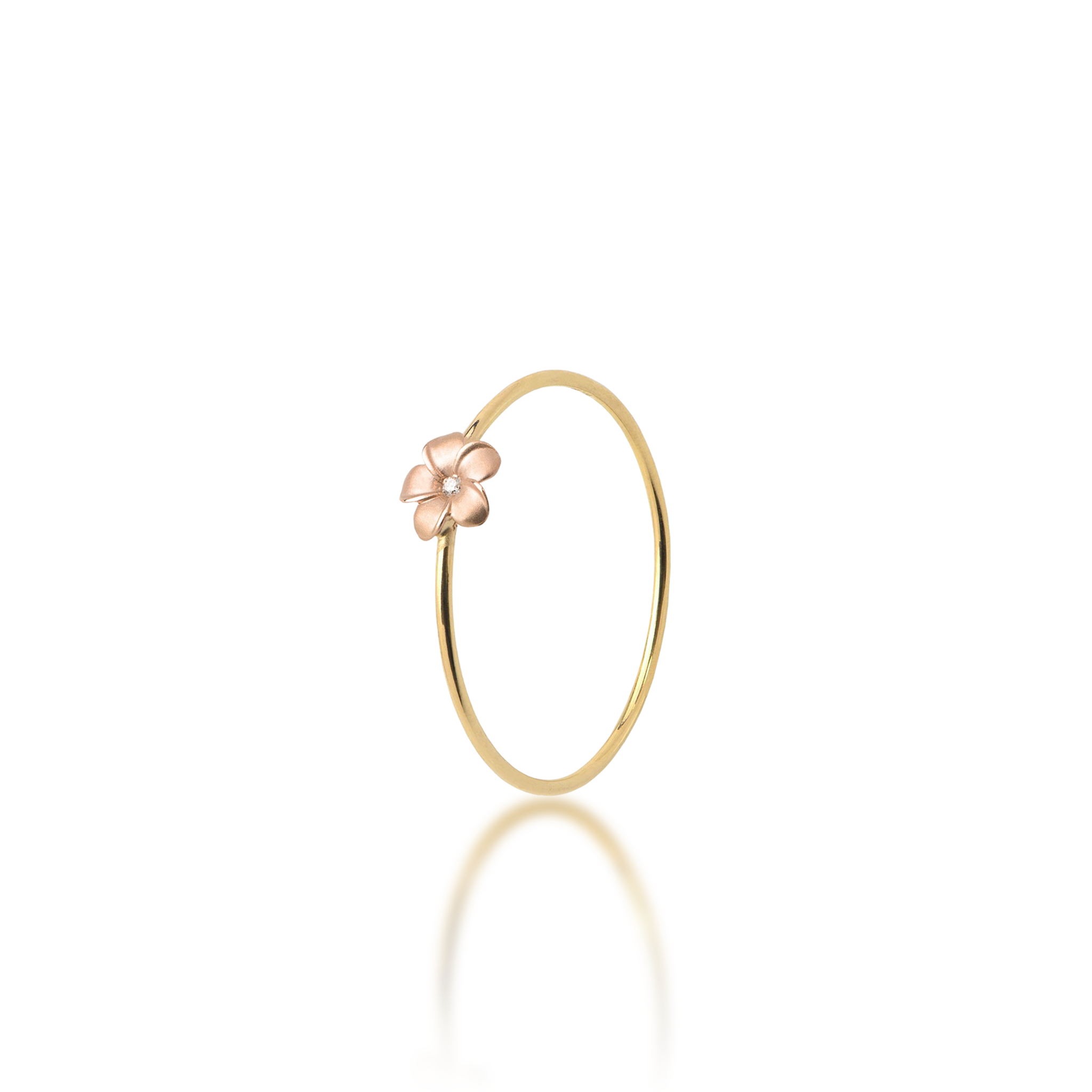 Plumeria -Ring in zwei Tonen Gold mit Diamanten - 5 mm