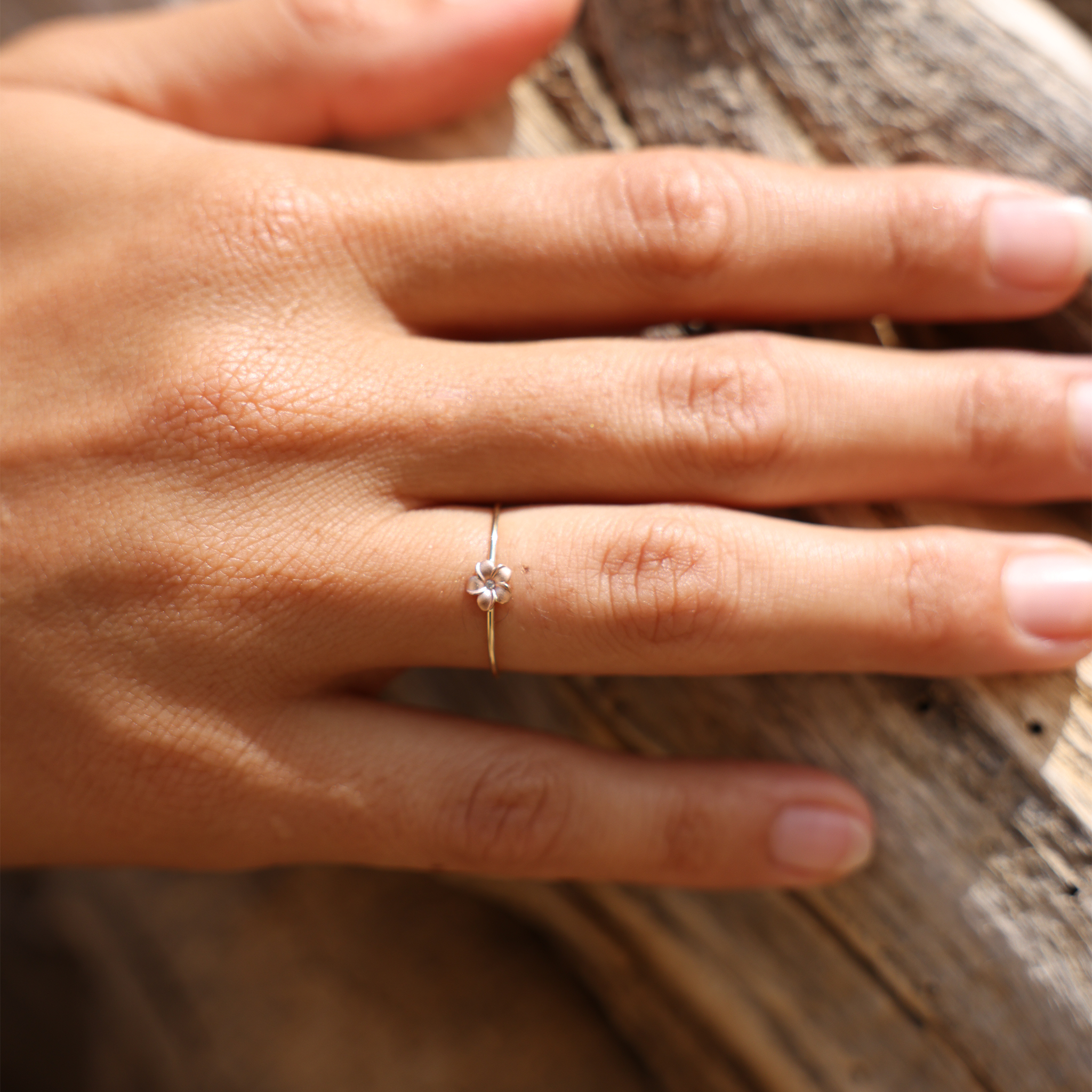 Plumeria Ring in Two Tone Gold with Diamond - 5mm