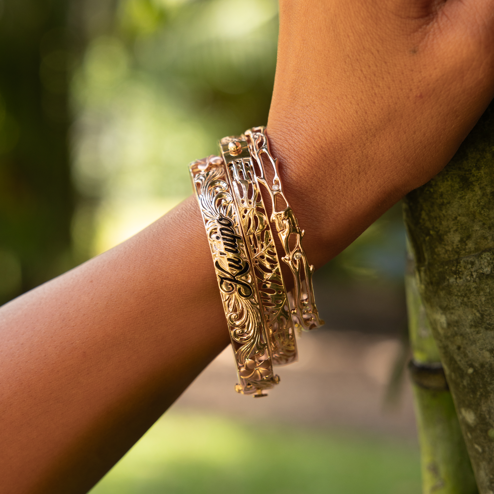 Monstera-Armband in Gold – 8 mm – Größe 7,5 Zoll
