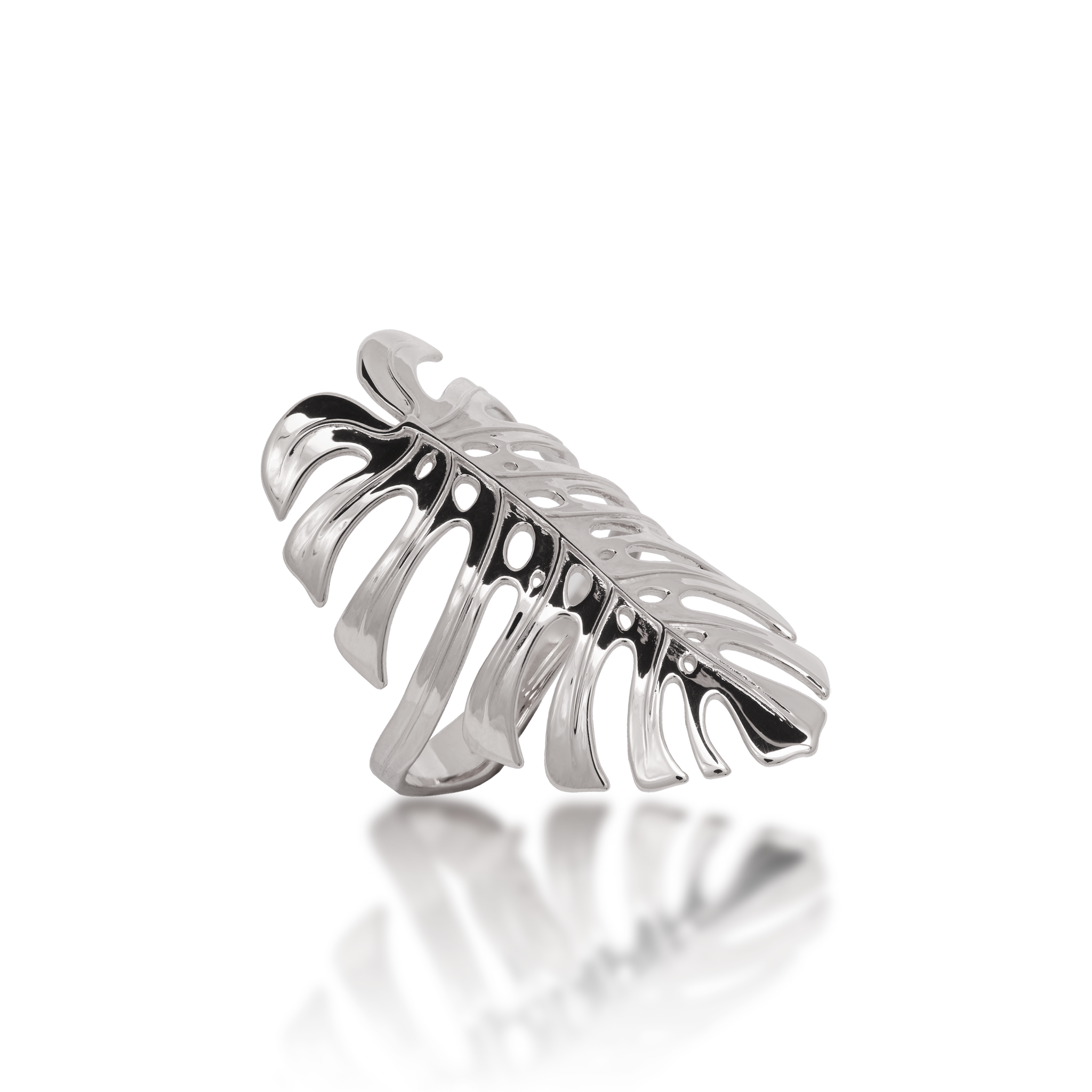 Monstera-Ring aus Weißgold – 30 mm