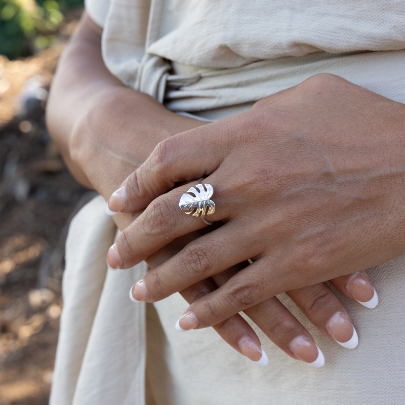 Monstera Ring in White Gold - 15mm
