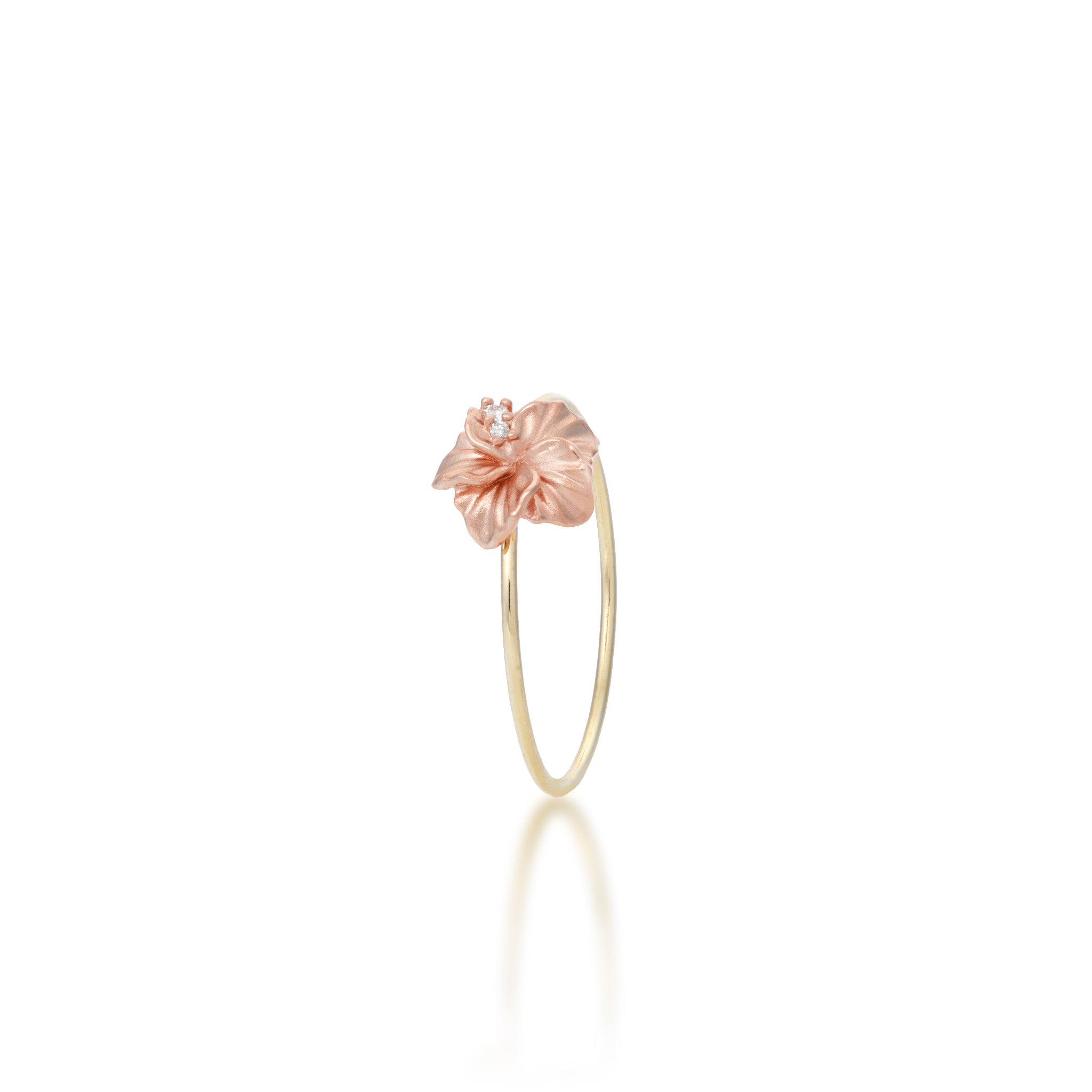 Diamond Hibiscus Ring in 14k Rose and Yellow Gold