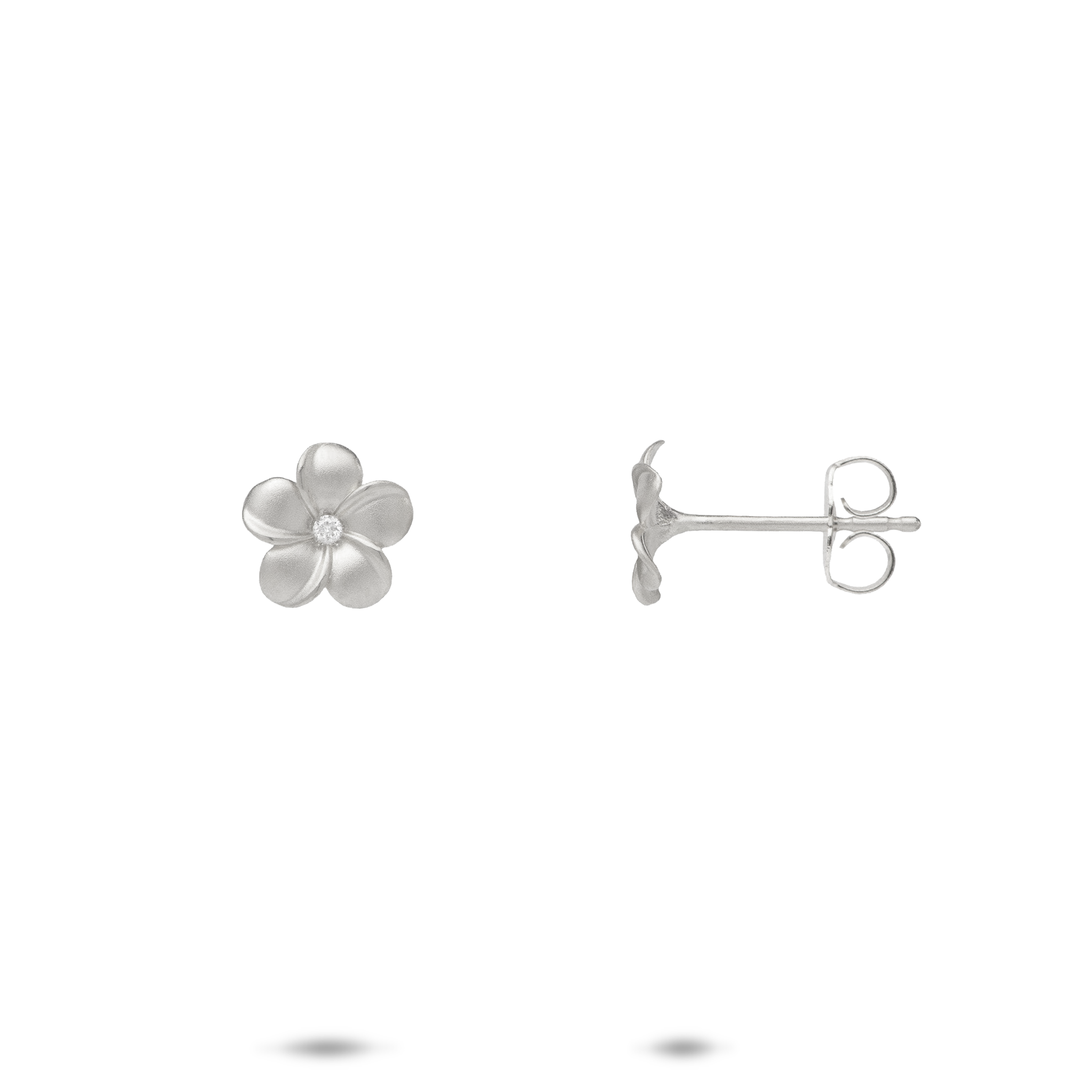 Plumeria Earrings in White Gold with Diamonds - 8mm