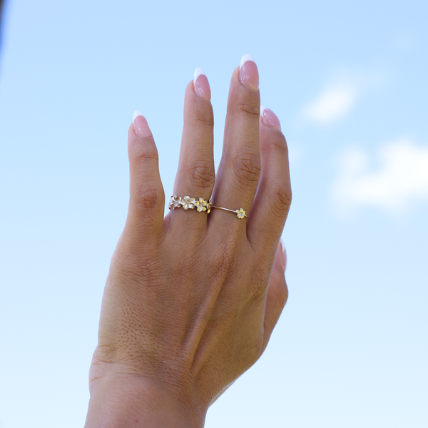 Plumeria-Ring aus Gold mit Diamant – 5 mm