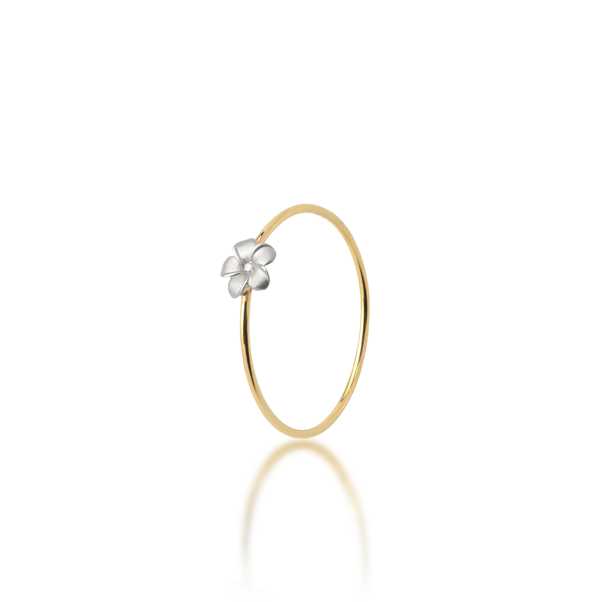Plumeria-Ring aus zweifarbigem Gold mit Diamant – 5 mm