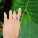 Monstera Ring in White Gold with Diamonds - 32mm