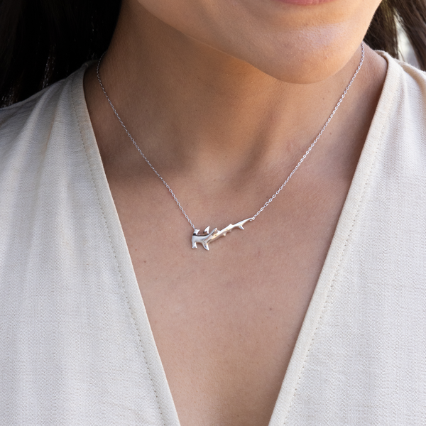 16-18" Adjustable Hammerhead Shark Necklace in White Gold
