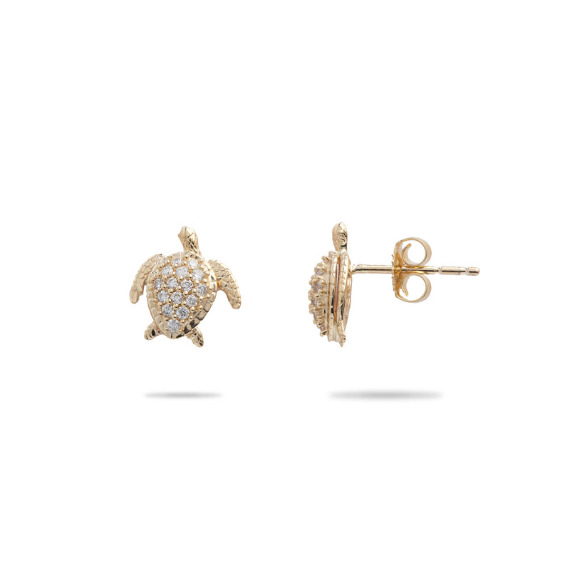 Honu Earrings in Gold with Diamonds - 10mm - Maui Divers Jewelry