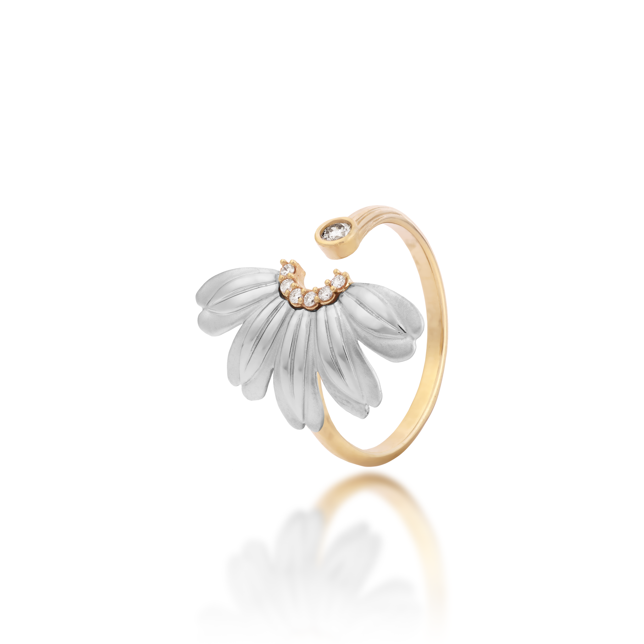 Beach Naupaka Ring in Two Tone Gold with Diamonds