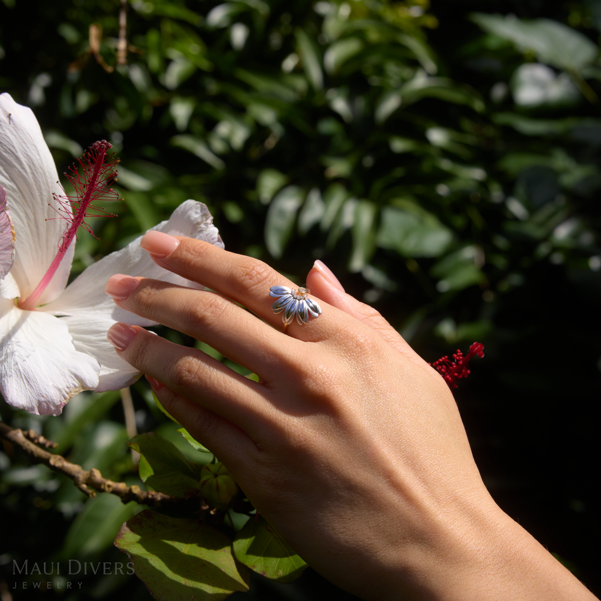 Beach Naupaka Ring in Two Tone Gold with Diamonds