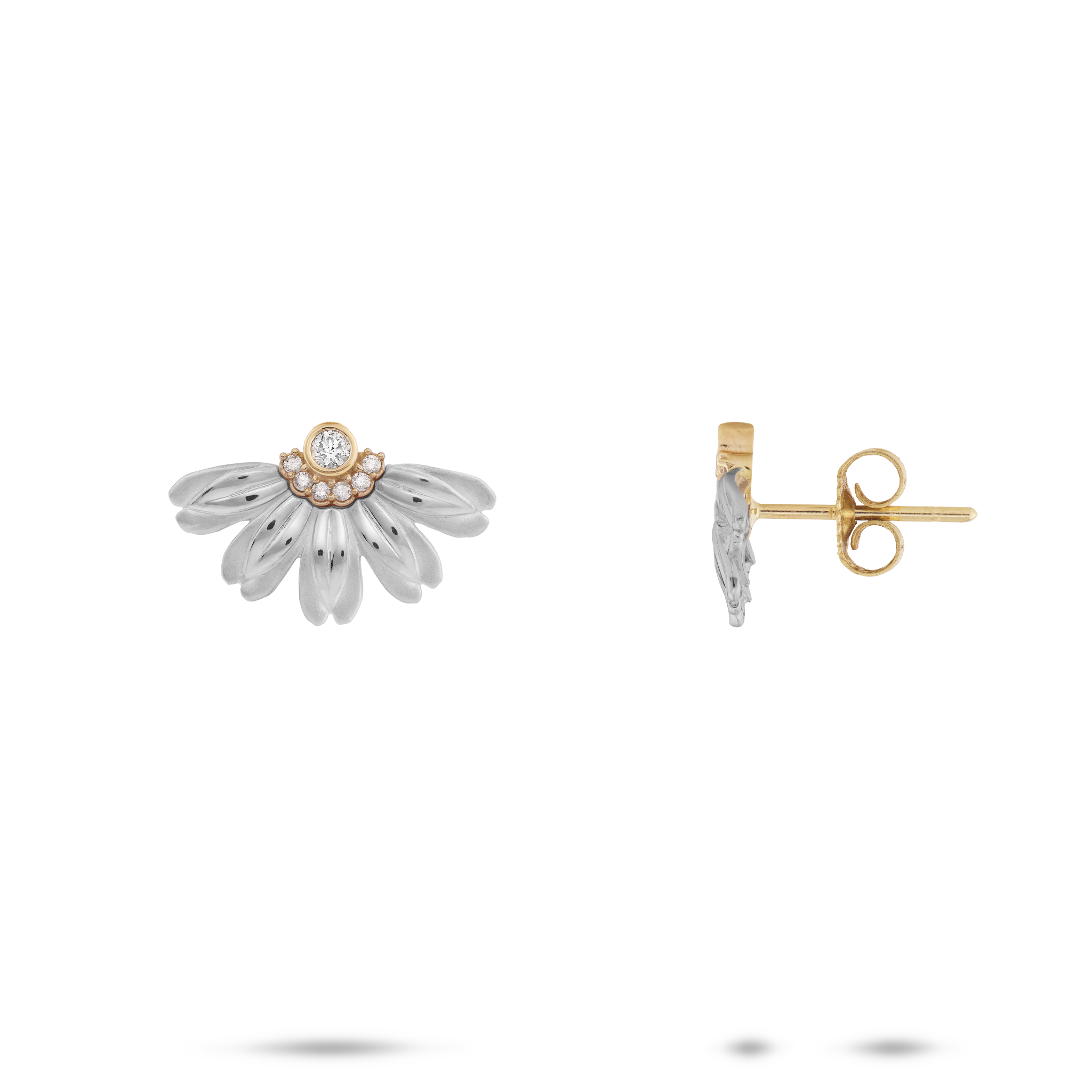 Beach Naupaka Earrings in Two Tone Gold with Diamonds