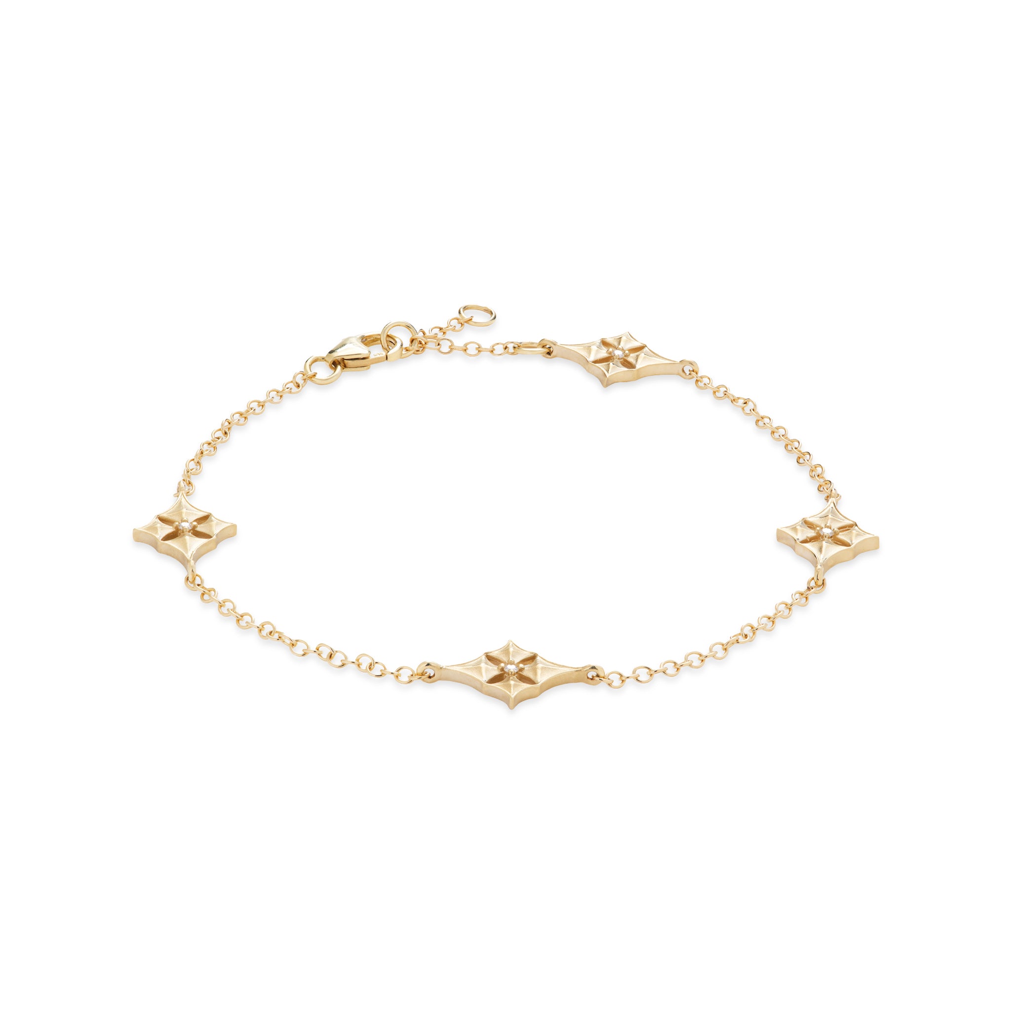 7-8" Adjustable Hawaiian Quilted Star Bracelet in Gold with Diamonds