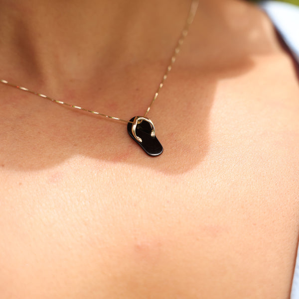 Black Coral Slipper Pendant in Gold - 19.4mm on Neckline