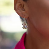Hawaiian Gardens Hibiscus Earrings in Multi Color Gold with Diamonds - 15mm