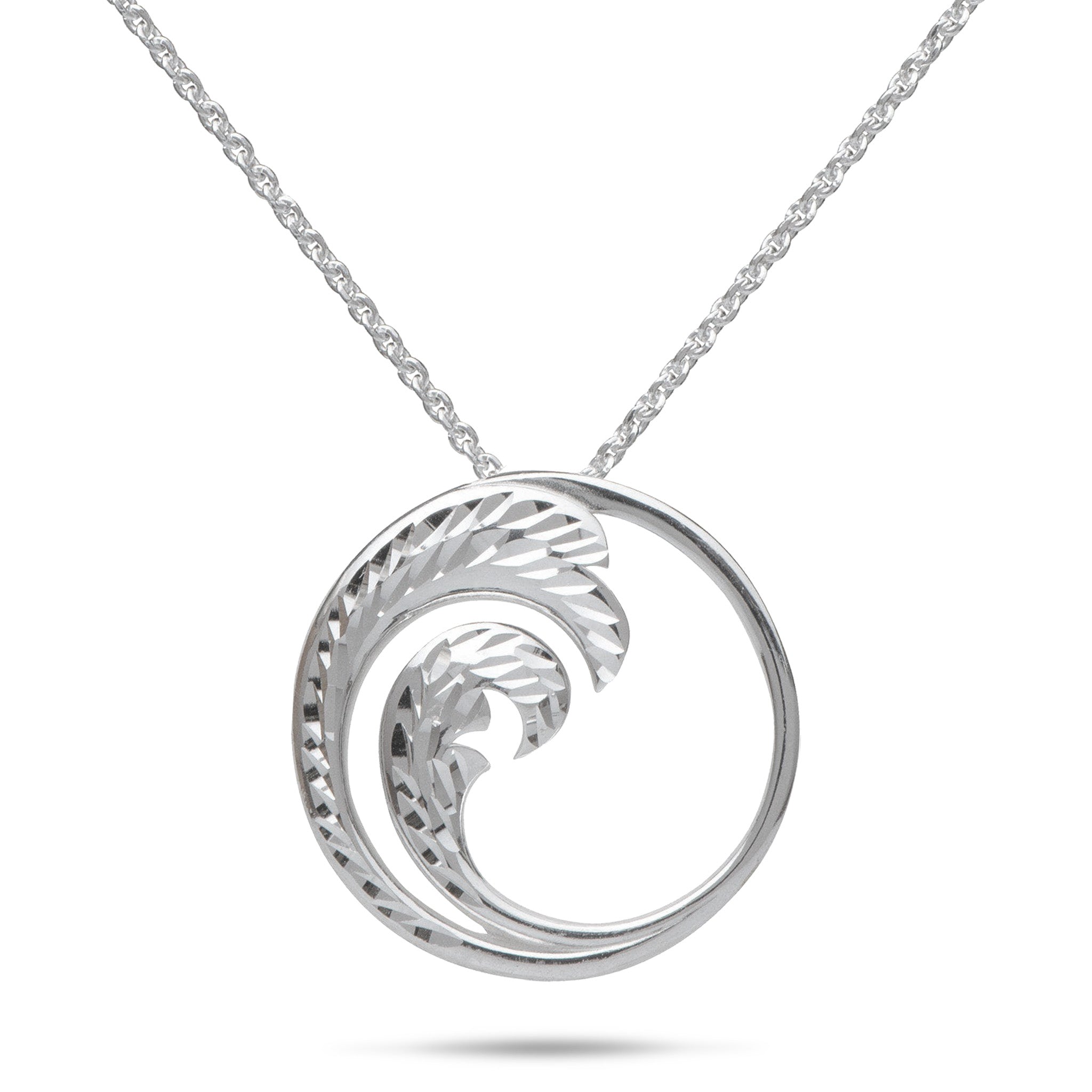24" Adjustable Nalu Pendant Necklace in Sterling Silver - 24mm on a white background