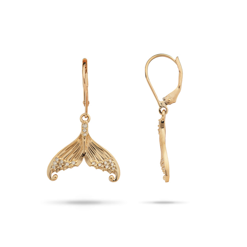 Moon & Star Mermaid Tail Earrings in Gold with Diamonds - 31mm