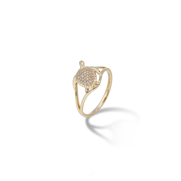 Maui Divers Jewelry Honu Ring in Gold with Diamonds - 13mm on White Background