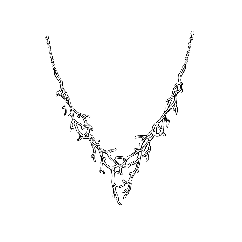 Line drawing of a Heritage Necklace with black coral branch inspired design
