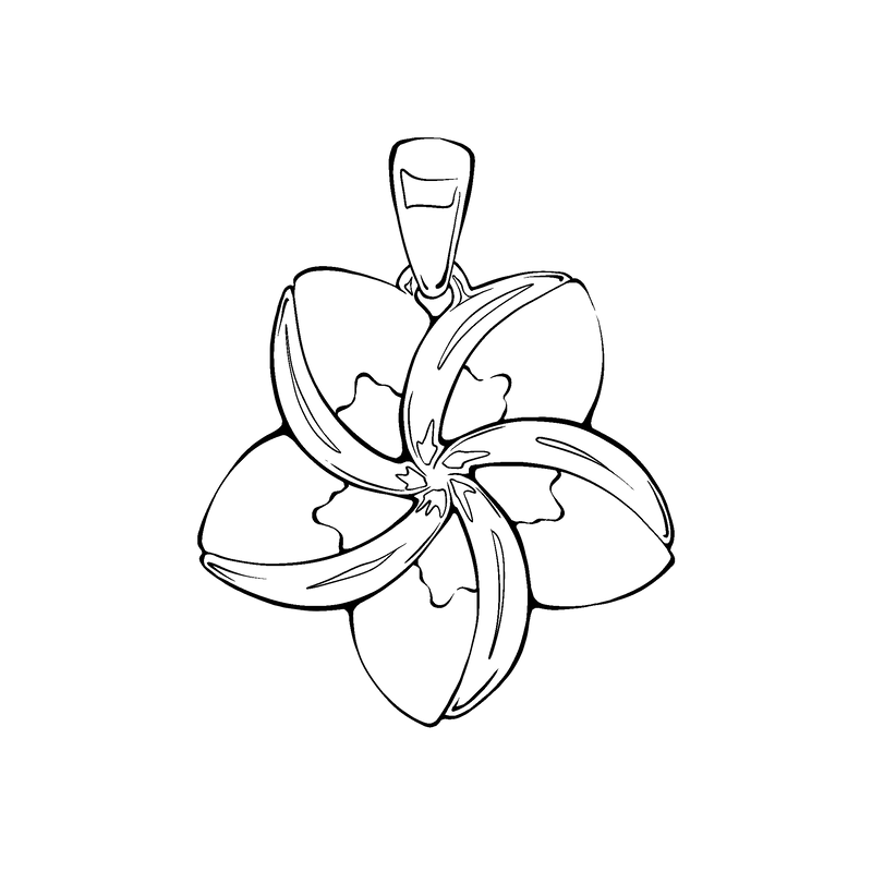 Line drawing of a Plumeria Mother of Pearl Pendant