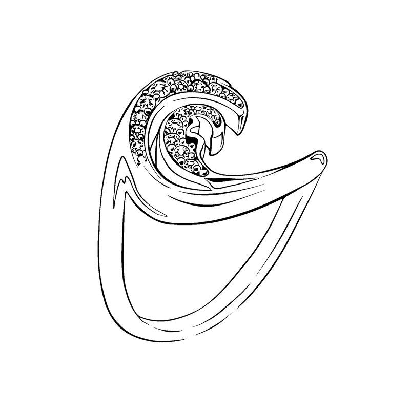 Line drawing of a Nalu (Wave) Ring