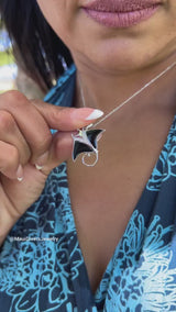 Sealife Manta Ray Black Coral Pendant in White Gold with Diamonds - 21mm