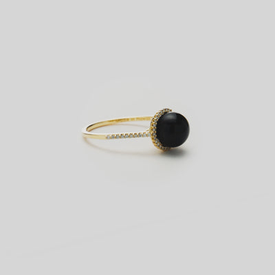 Video showcasing the Halo Black Coral Ring in 14k Yellow Gold with Diamonds