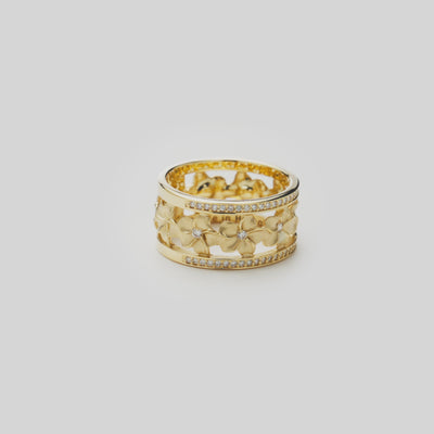 Video showcasing the Plumeria Ring in 14k Yellow Gold with Diamonds