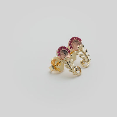 Video showcasing the 19mm ʻŌhiʻa Lehua Ruby Stud Earrings in Two Tone Gold with Diamonds