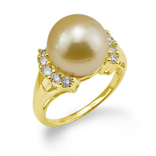 South Sea Gold Pearl Ring in Gold with Diamonds-Maui Divers Jewelry