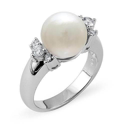 South Sea White Pearl Ring in White Gold with Diamonds-Maui Divers Jewelry