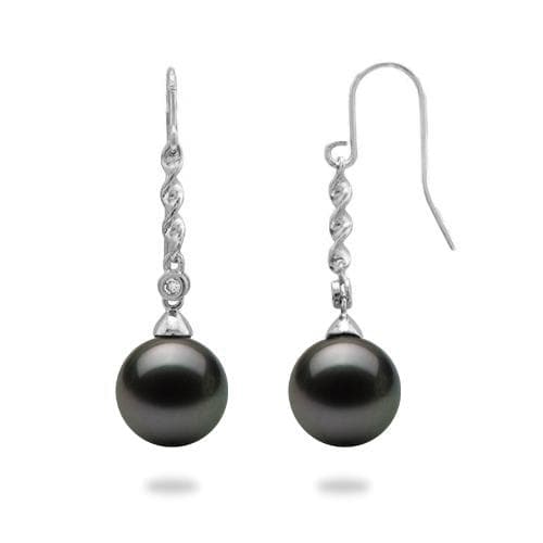 Tahitian Black Pearl Earrings with Diamonds in 14K White Gold (9-10mm)-Maui Divers Jewelry