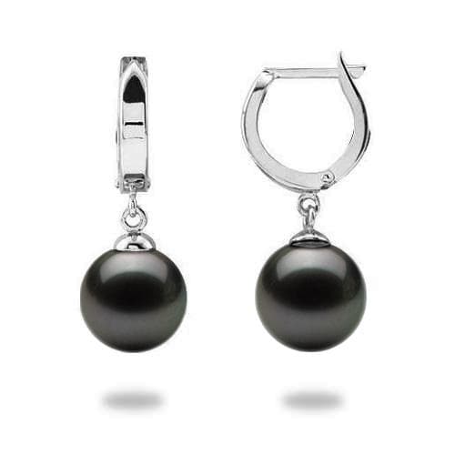 Tahitian Black Pearl (9-10mm) Horseshoe Earrings in 14K White Gold-Maui Divers Jewelry