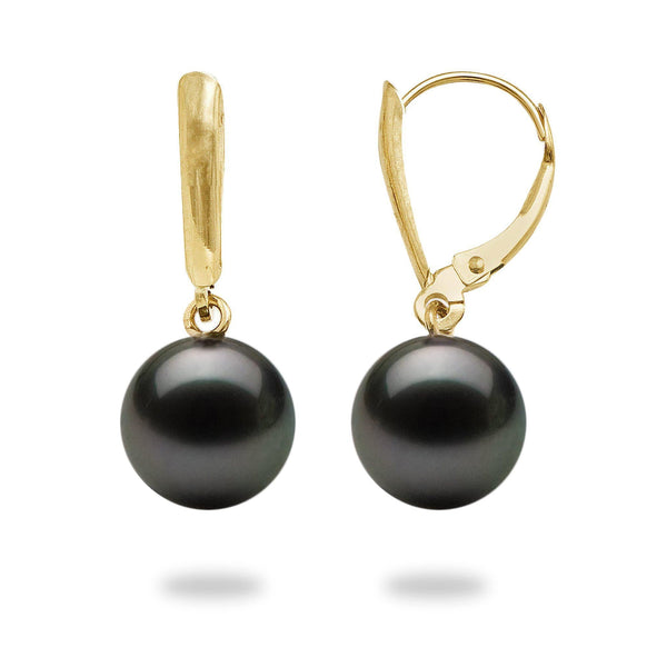 Tahitian Black Pearl Earrings in Gold (9-10mm)-Maui Divers Jewelry