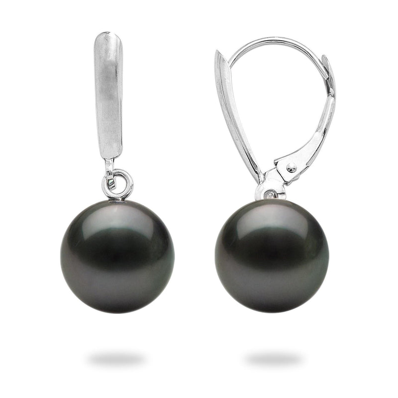 Tahitian Black Pearl Earrings in 14K White Gold (9-10mm)-Maui Divers Jewelry