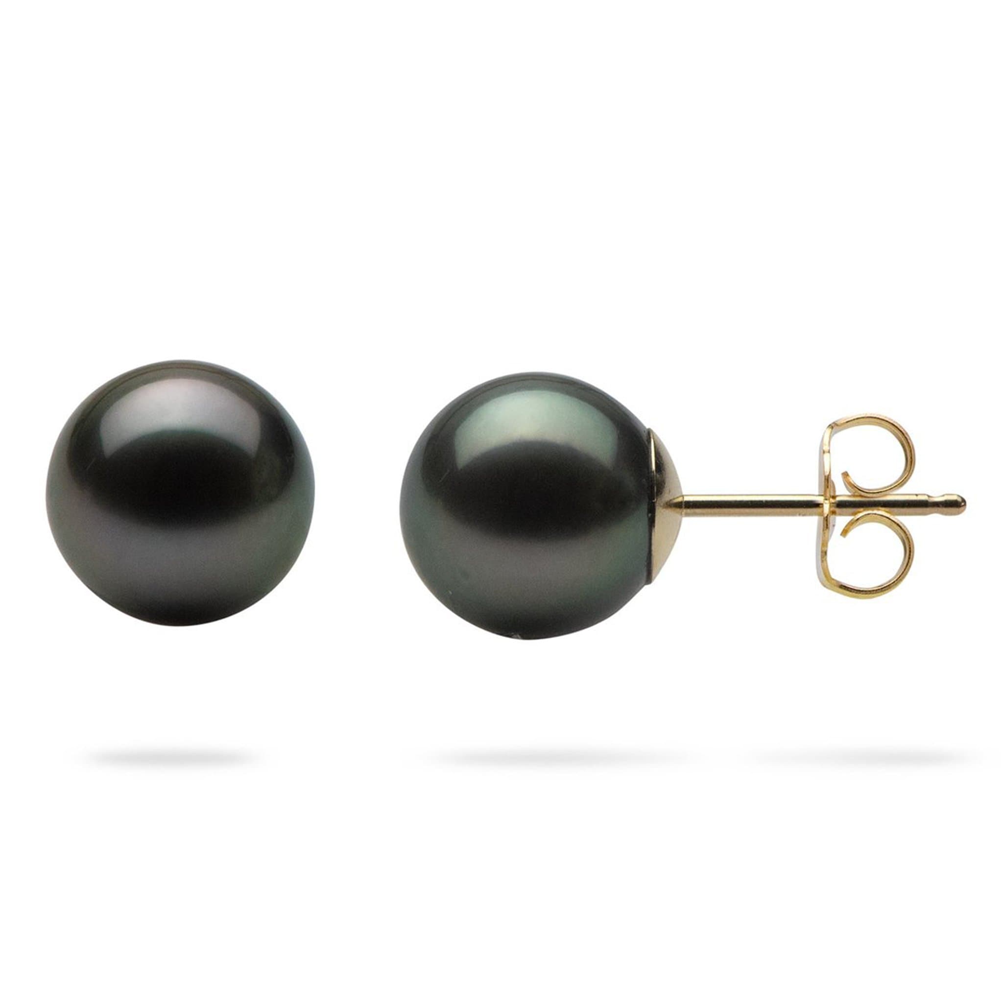 Tahitian Black Pearl Earrings in Gold (9-10mm)-Maui Divers Jewelry