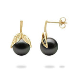Tahitian Black Pearl Earrings in Gold (9-10mm)-Maui Divers Jewelry