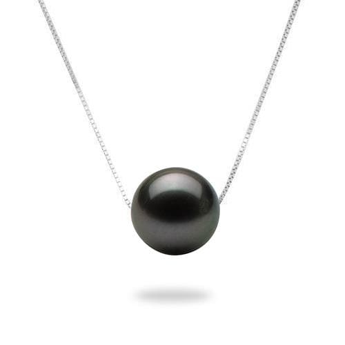 16-18" Adjustable Tahitian Black Floating Pearl Necklace in White Gold-Maui Divers Jewelry