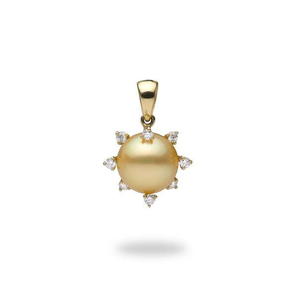 Protea South Sea Gold Pearl Pendant in Gold with Diamonds-Maui Divers Jewelry