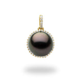 Halo Tahitian Black Pearl Pendant with Diamonds in Gold (10-11mm)-Maui Divers Jewelry