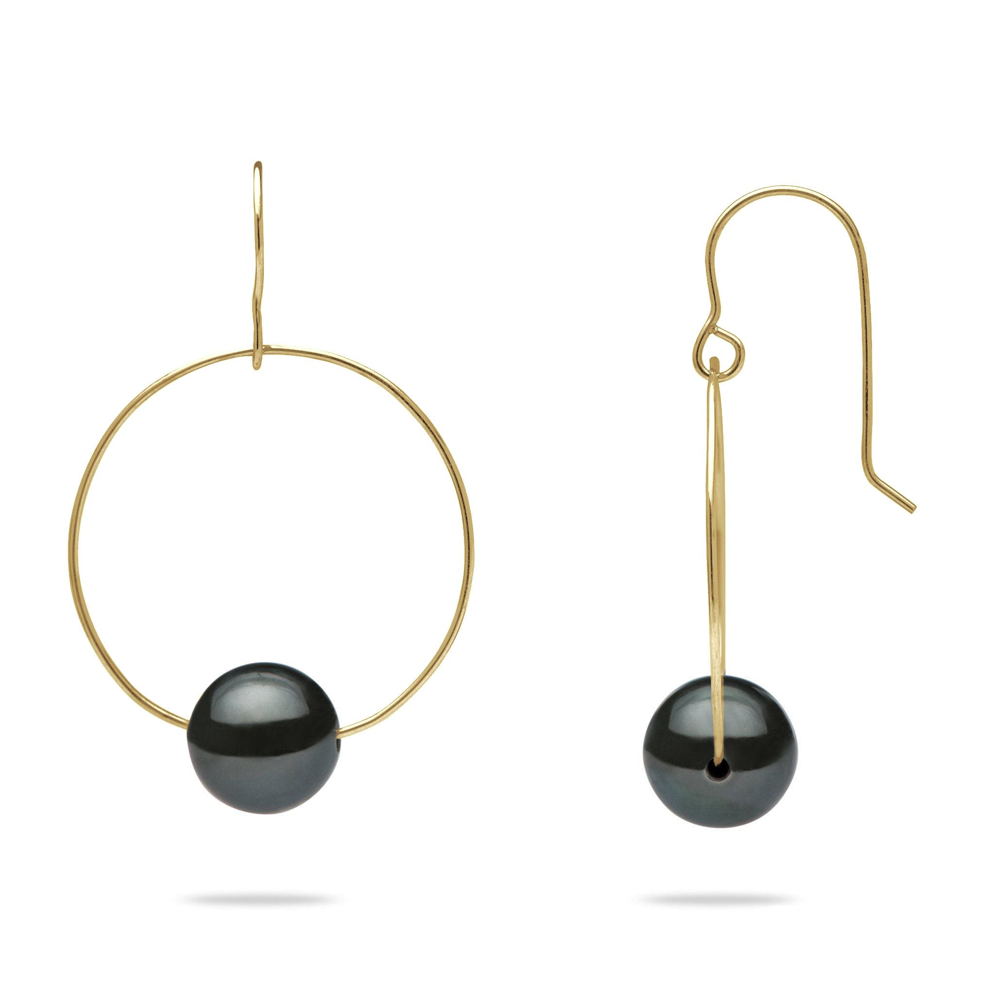Tahitian Black Pearl Earrings in Gold (9-10mm)-Maui Divers Jewelry