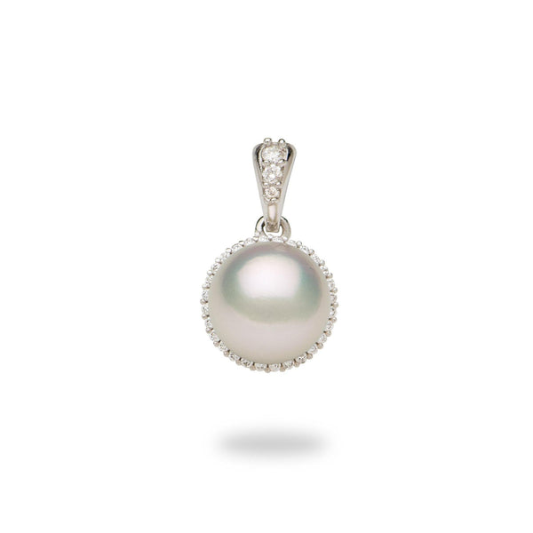 Halo Akoya Pearl Pendant with Diamonds in 14K White Gold (8-8.5mm)-Maui Divers Jewelry