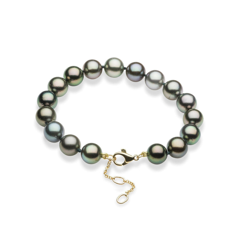 7.5-9" Adjustable Tahitian Black Pearls Bracelet in Gold (9-10mm)-Maui Divers Jewelry