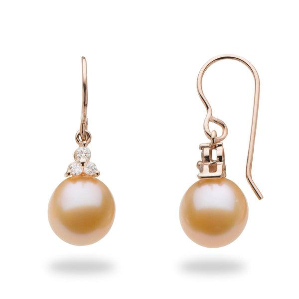 Freshwater Peach Pearl Earrings with Diamonds in Rose Gold (9-10mm)-Maui Divers Jewelry
